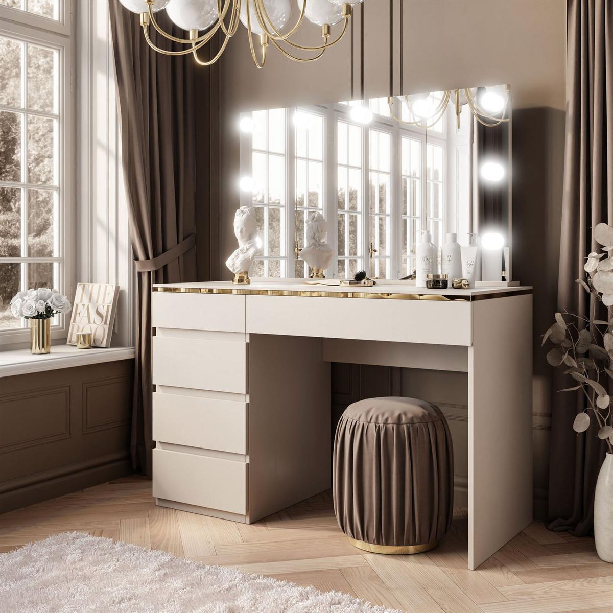SCHMINKTISCH AURORA II ELITE KASCHMIR mit Spiegel und Beleuchtung - Kaschmir, Holzwerkstoff (120/145/55cm) - Lookway