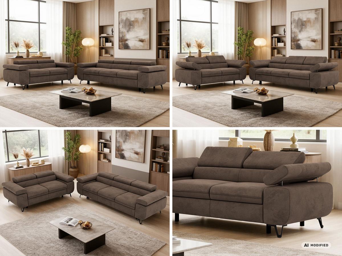 SITZGARNITUR PETERS 2+3 - Braun Velvet - Schwarz/Braun, Textil/Metall (262/76/99cm) - MKS
