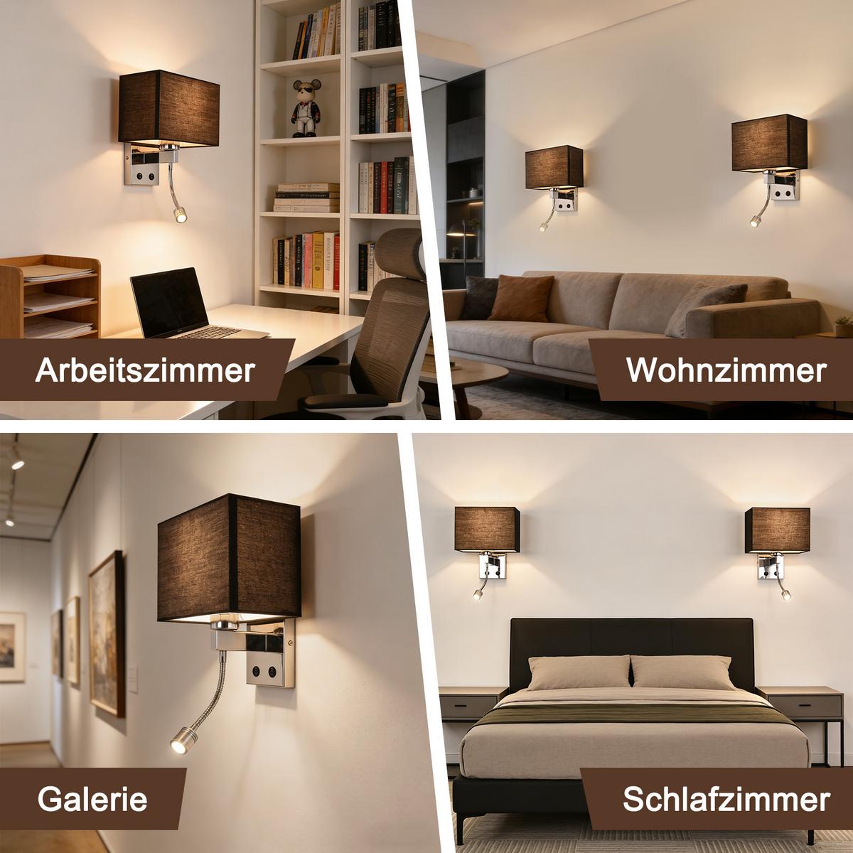 WANDLEUCHTE Beryn 20/13/15 cm - Schwarz, Textil/Metall (13/15/20cm) - ZMH