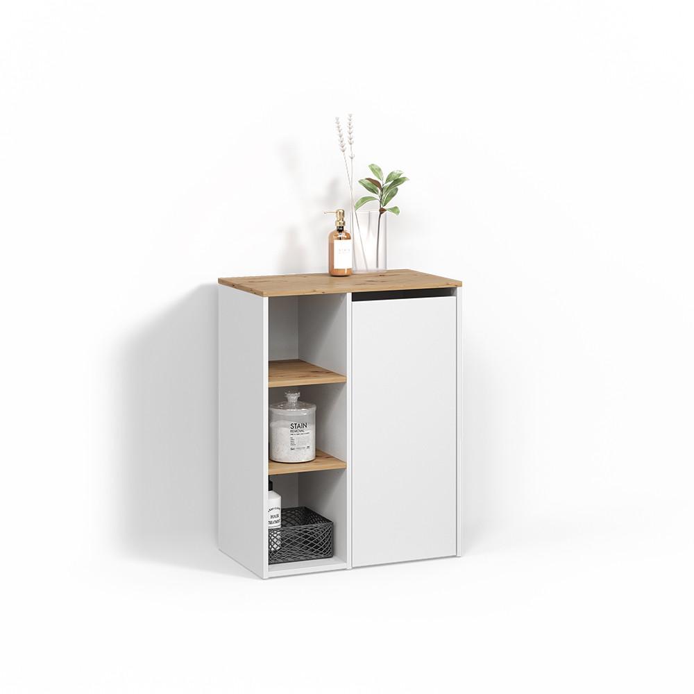 BADSCHRANK Paolina Weiß/Artisan 68 x 88.2 cm mit offenen Regalen und Wäschekorb - Weiß/Eiche Artisan, Holzwerkstoff (68/88.2/40.5cm) - Livinity®