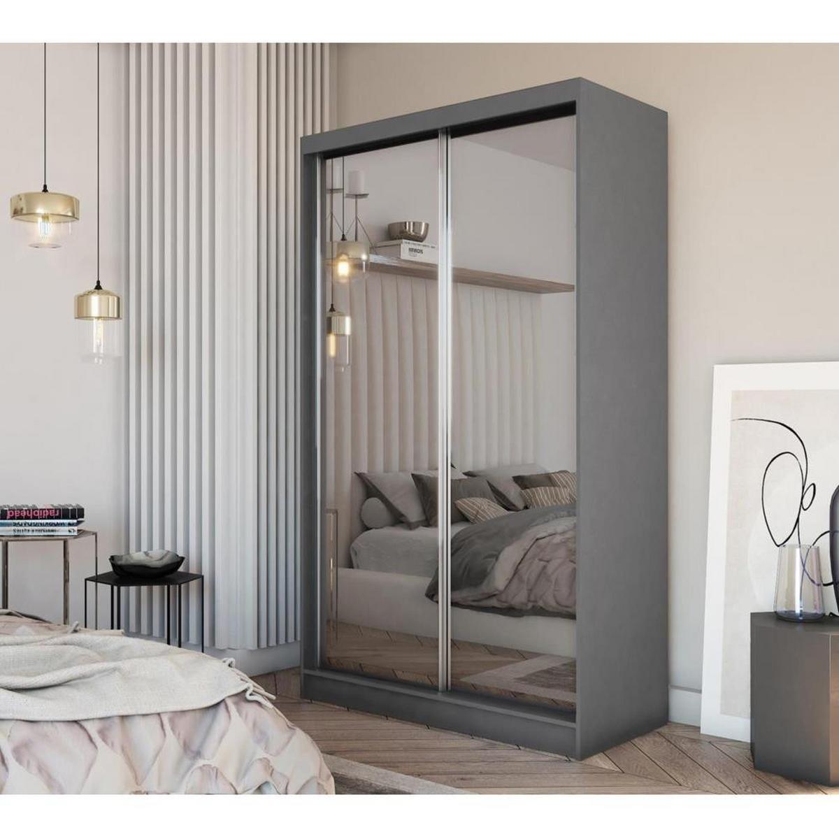 SCHWEBETÜRENSCHRANK Debra II 120/216/61 graphit mit Spiegel und Schubladen - Graphitfarben, Holzwerkstoff (120/216/61cm) - Beautysofa