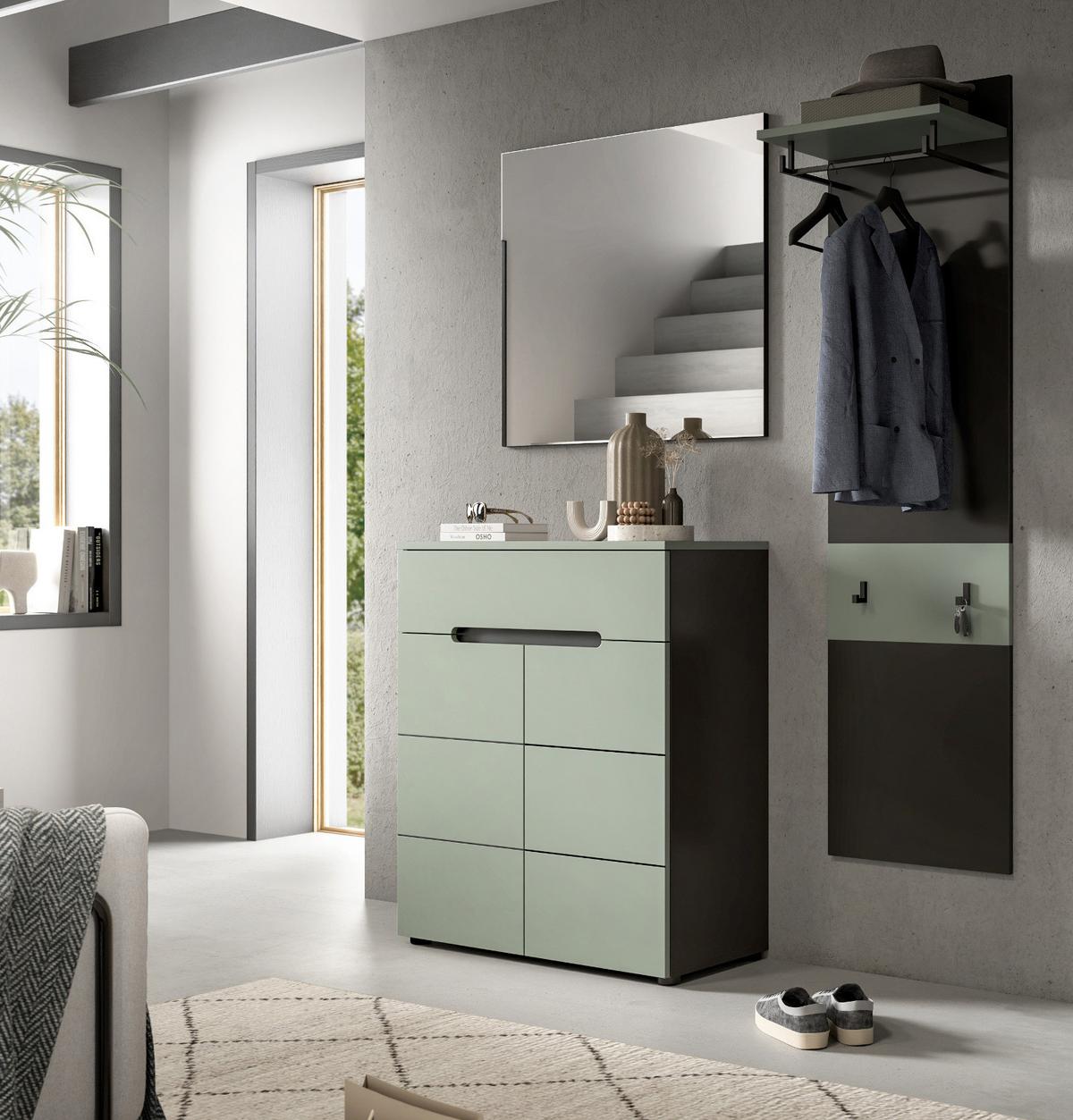 GARDEROBENPANEEL Grau und Salbei Grün, Wandgarderobe 45 x 165 cm mit Kleiderstange - Dunkelgrau/Salbeigrün, Holzwerkstoff (45/165/29cm) - Inn.Furn