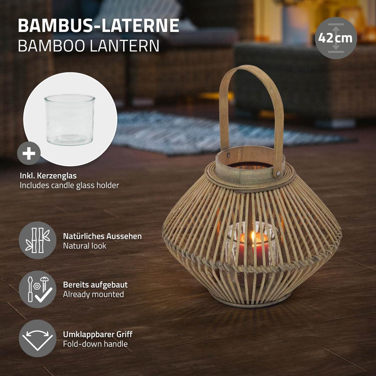 BAMBUS LATERNE H: 42 cm Holzfarbe Boho Stil - Naturfarben, Holz (31/42/31cm) - ECD-Germany