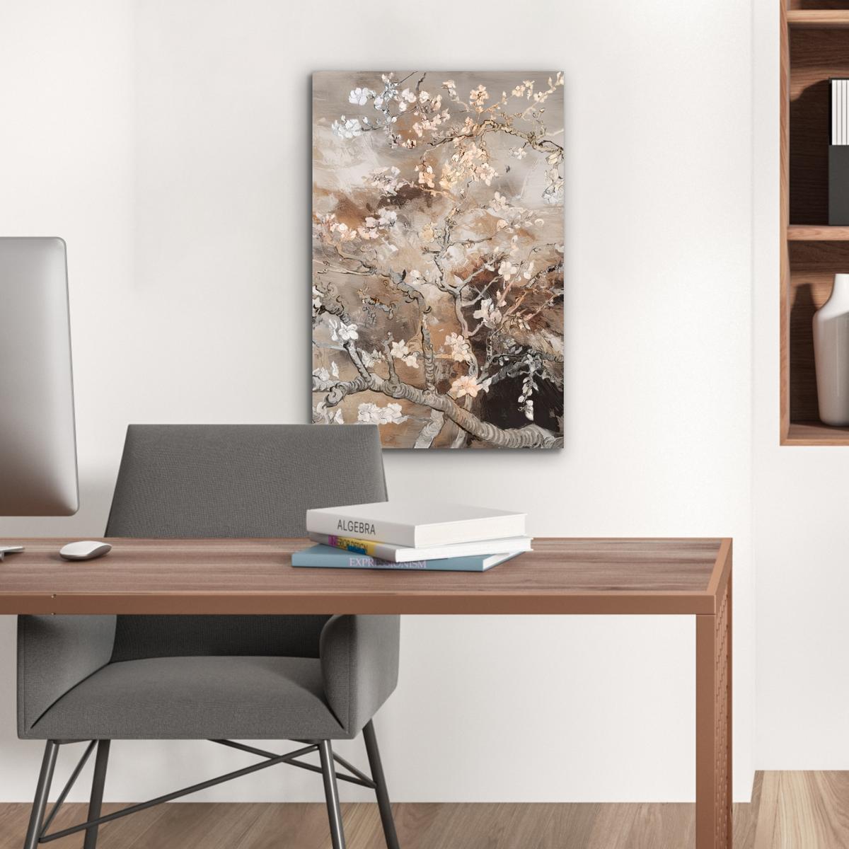 METALLBILD Mandelblüte - Kunst - Van Gogh - Beige - Abstrakt Deko Schlafzimmer 40x60 cm - Braun, Metall (40/60cm) - MuchoWow