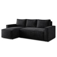 ECKSOFA POTARO LM Schwarz Chenille mit Schlaffunktion - Schwarz, Holzwerkstoff/Textil (232/140cm) - MASSENO