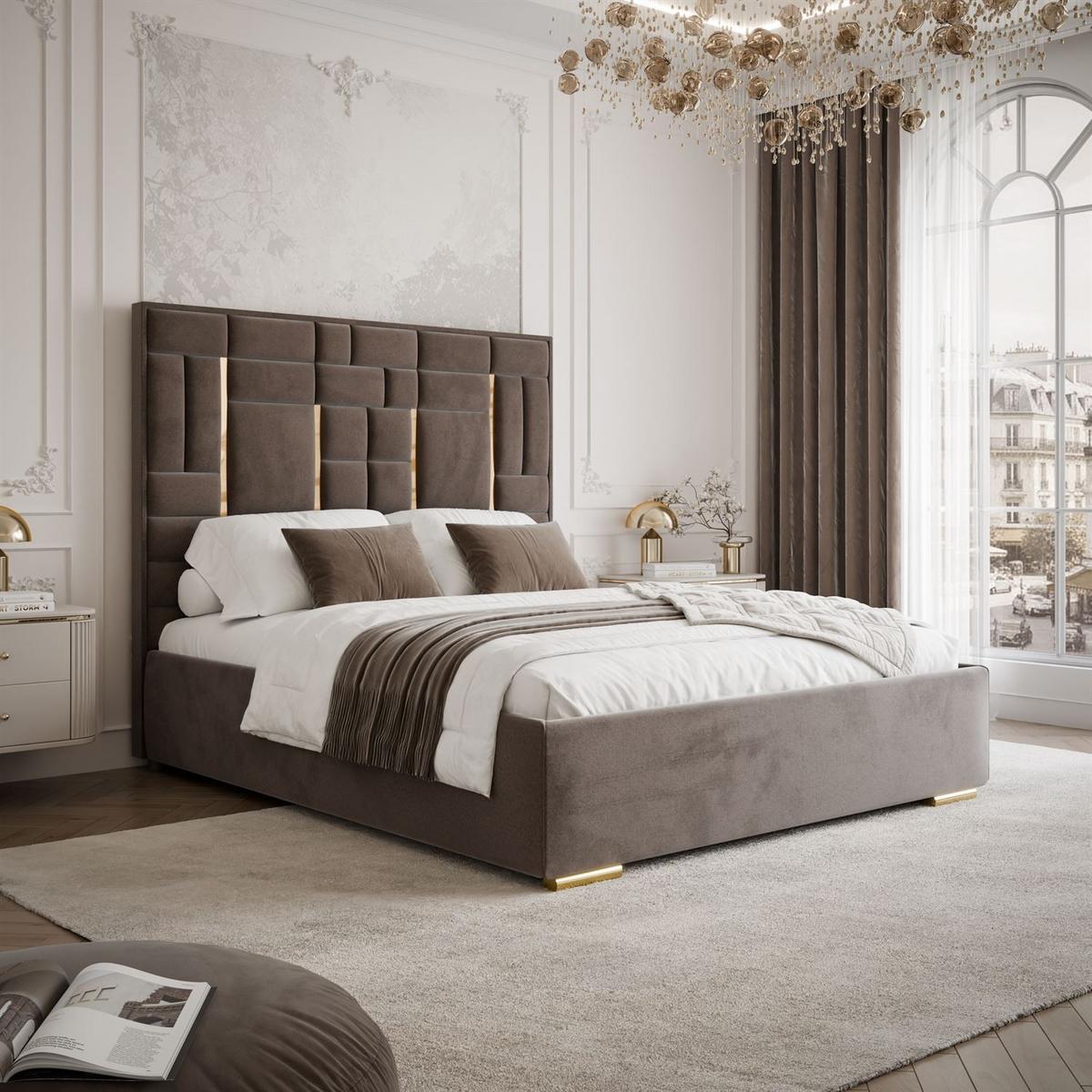 POLSTERBETT BRIGITTE GOLD mit Bettkasten 140x200 cm Element 25 - Braun, Textil (140/200cm) - Lookway