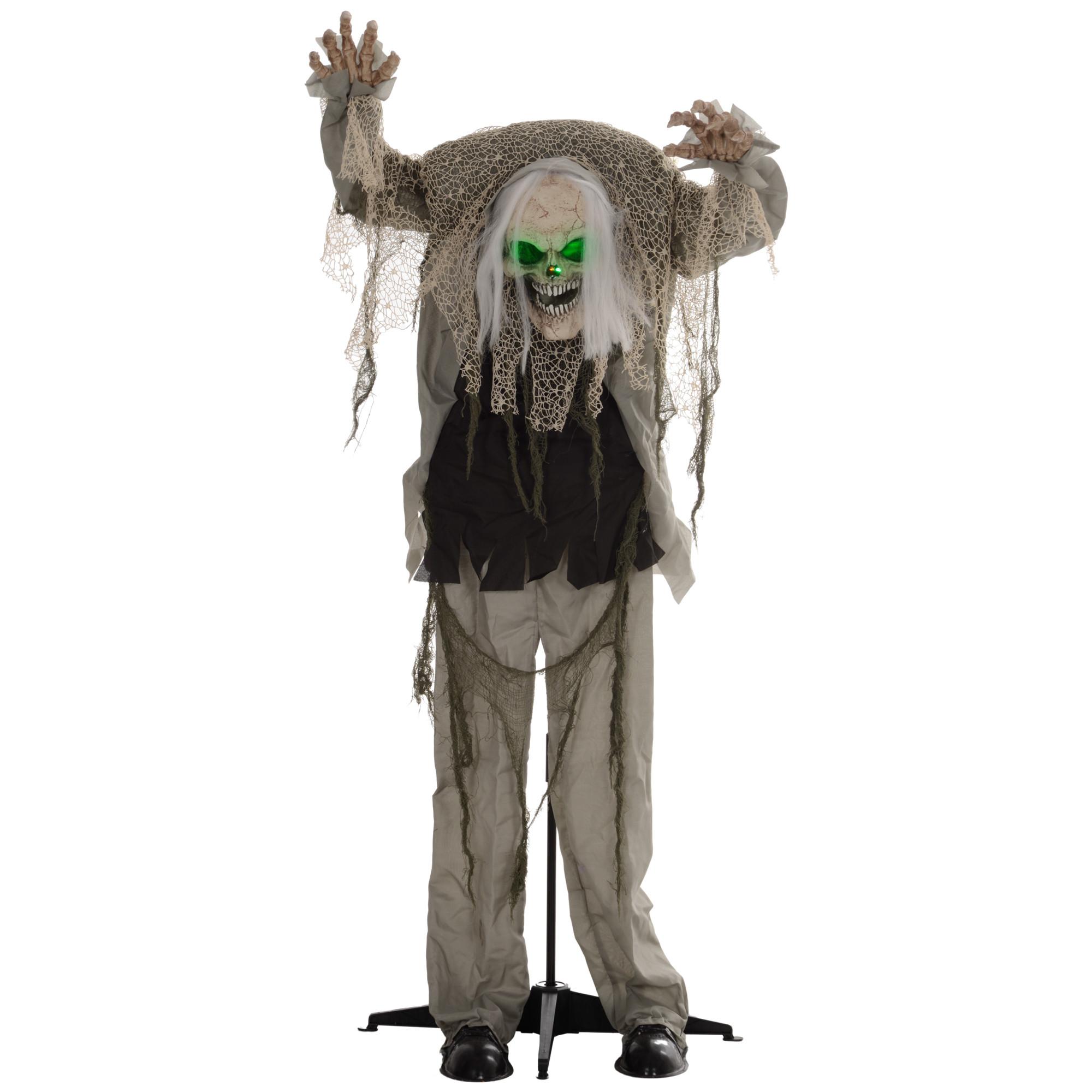 160CM Halloween Dekoration stehendes Skelett mit LED-Lichter, Soundfunktion - Grau, Kunststoff (30/160/65cm) - HOMCOM