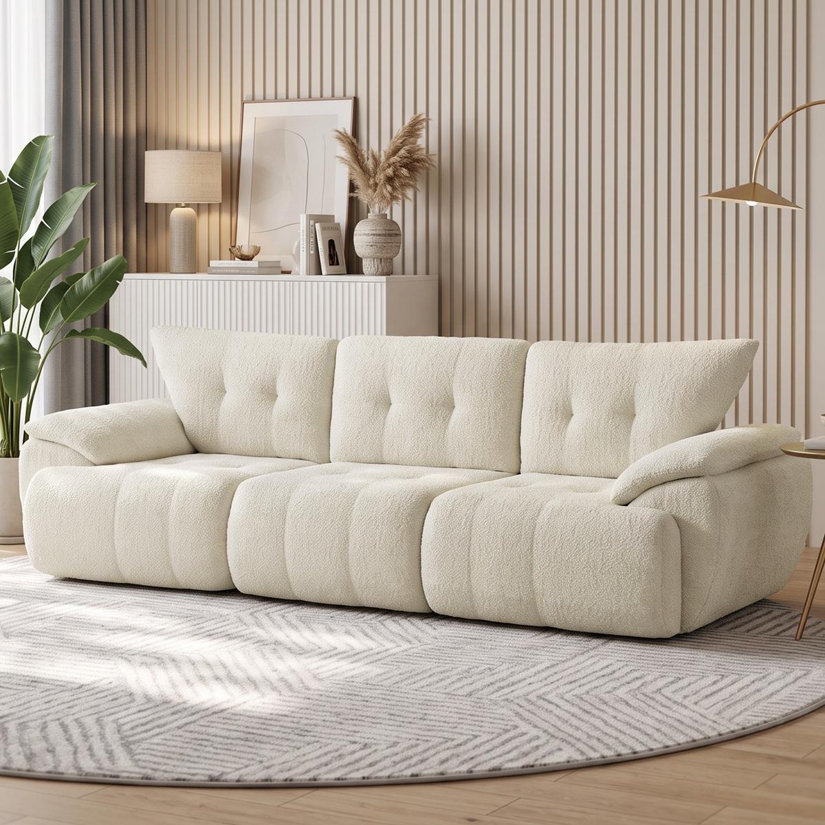 3-SITZER-SOFA Chenille 100 Polyester hochdichter Schaumstoff Cremeweiß - Creme, Textil (92/80/260cm) - HOMCOM