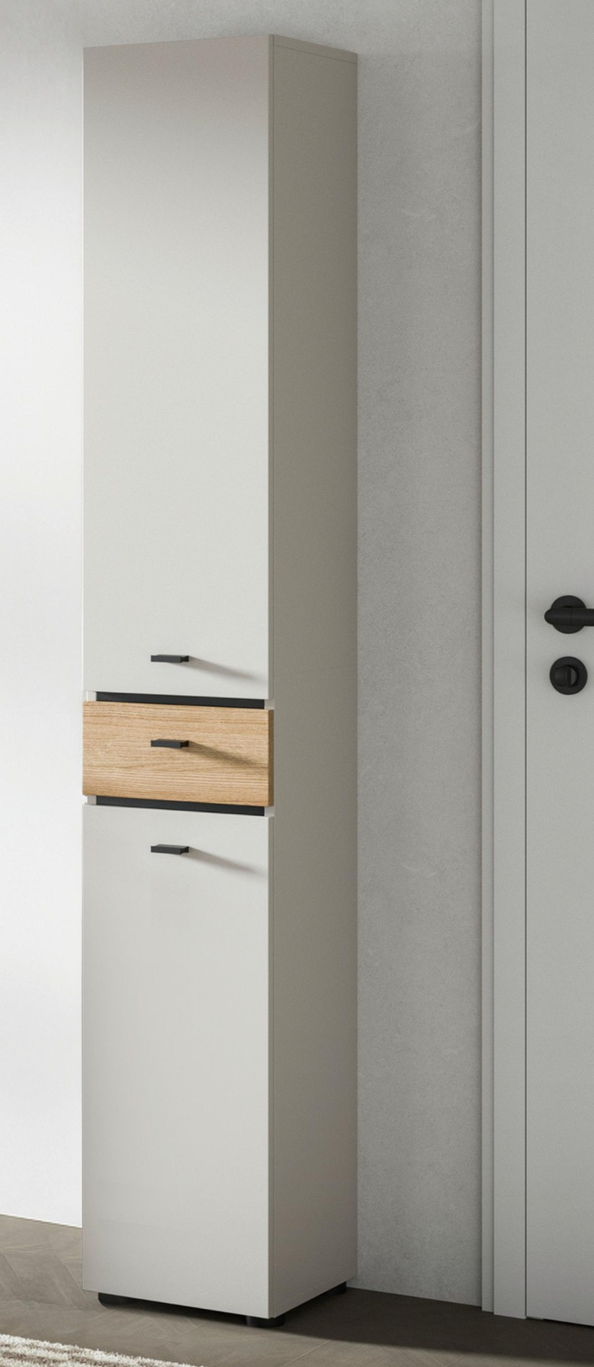 HOCHSCHRANK Kaschmir, Evoke Eiche 32 x 191 cm, Badschrank mit wechselbarem Türanschlag - Kaschmir/Eichefarben, Holzwerkstoff/Kunststoff (32/191/30cm) - Inn.Furn