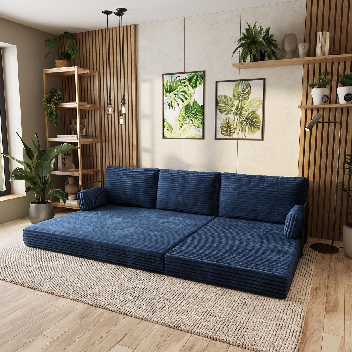 ECKSOFA ANKO modulares Boneless Sofa mit Schlaffunktion Blau Kordstoff - Blau, Textil (270/160cm) - MASSENO