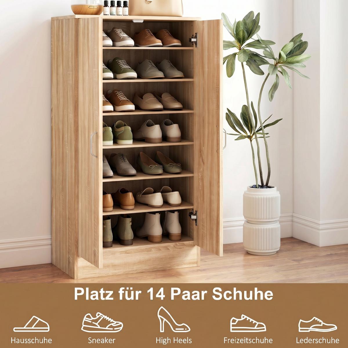 SCHUHSCHRANK Spanplatte Naturholz - Alufarben/Naturfarben, Holzwerkstoff/Metall (55/108/35cm) - HOMCOM