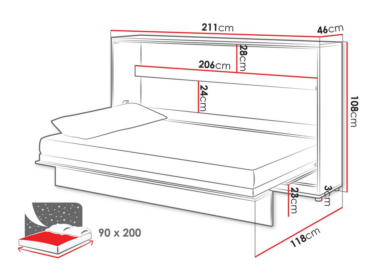 SCHRANKBETT Bed-Concept BC-06 90x200 mit LED-Lampe und LED Beleuchtung - Eiche Artisan/Grau, Holz/Holzwerkstoff (90/200cm) - MIRJAN24