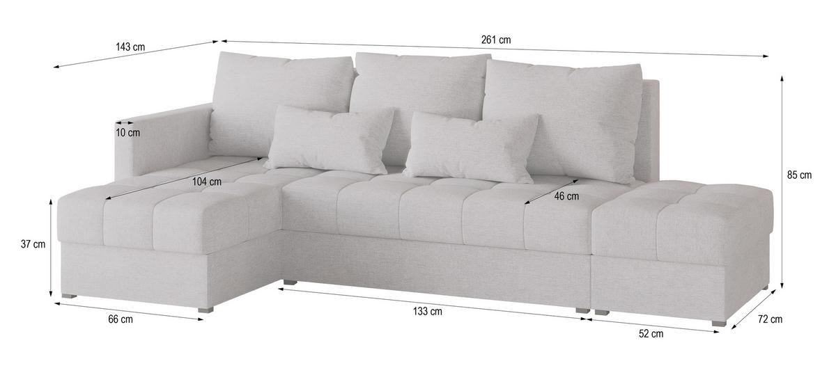 ECKSOFA LUMARI R-S Braun Plüsch-Stoff mit Schlaffunktion - Braun, Holz (262/143cm) - MASSENO