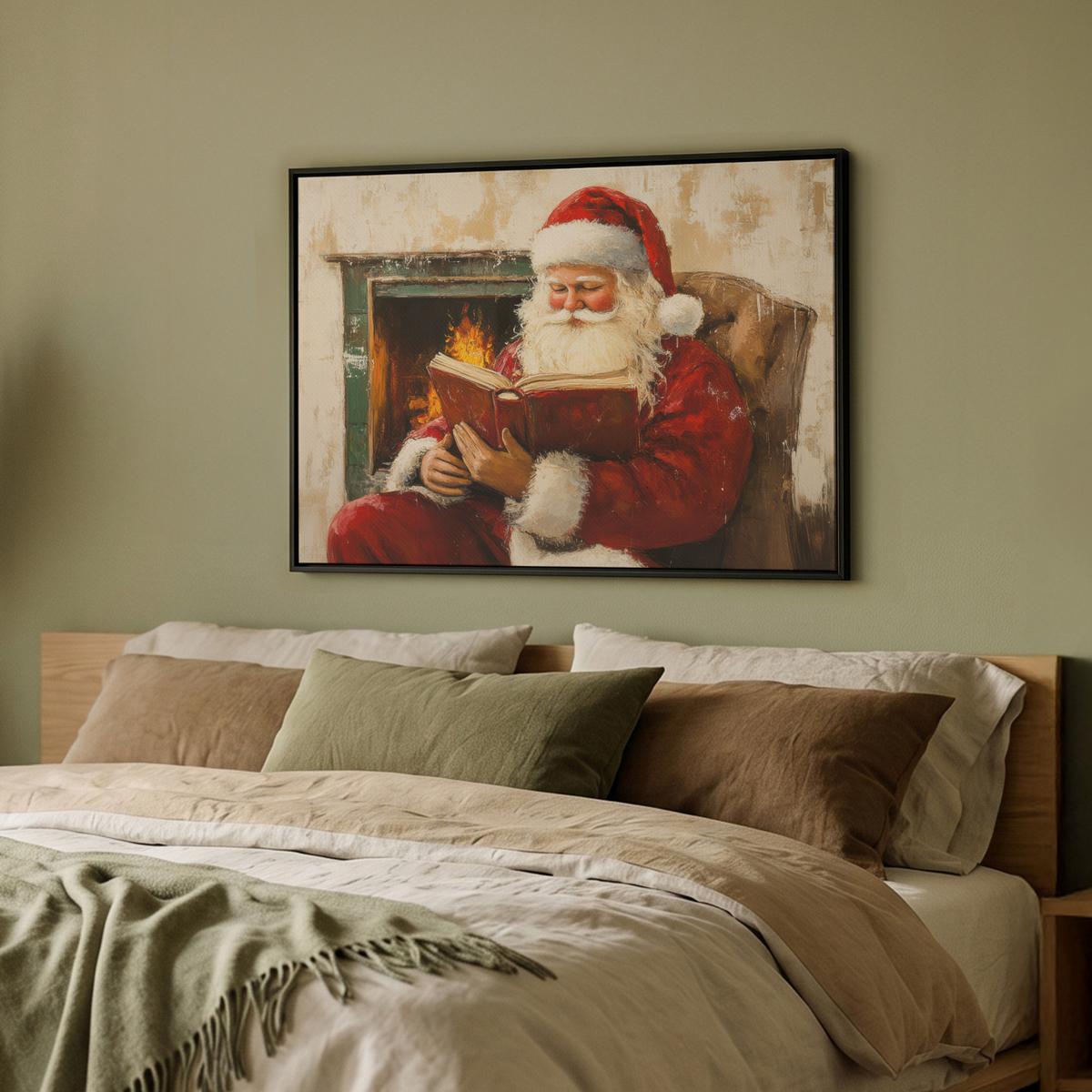LEINWAND Bilder mit Rahmen - Weihnachten - Weihnachtsmann - Winter - Open Fireside - 70x50 - Dunkelrot, Textil (70/50cm) - MuchoWow