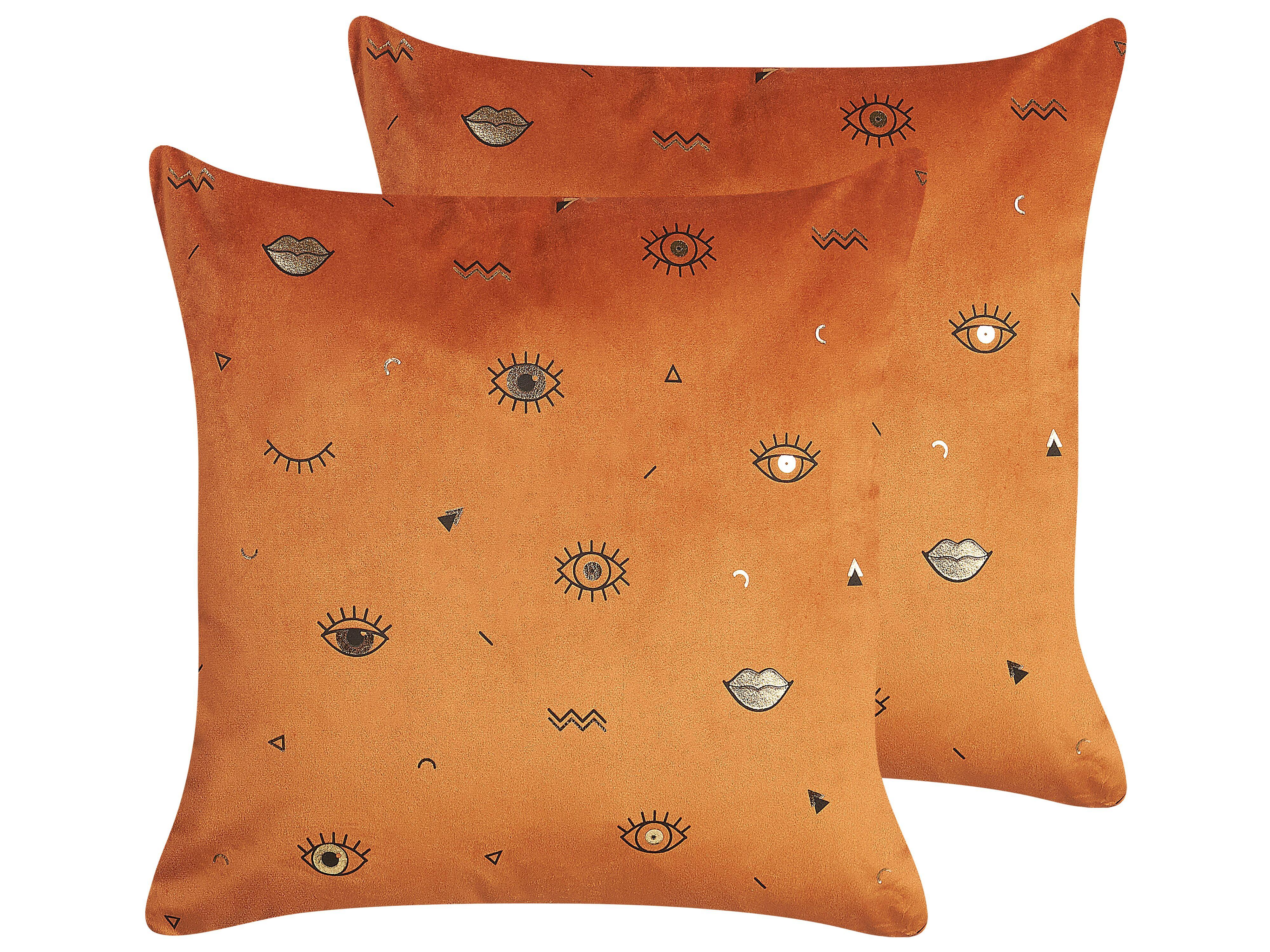 DEKOKISSEN 2er-Set Orange 45/45 cm Aeonium - Orange, Textil (45/45cm) - Beliani