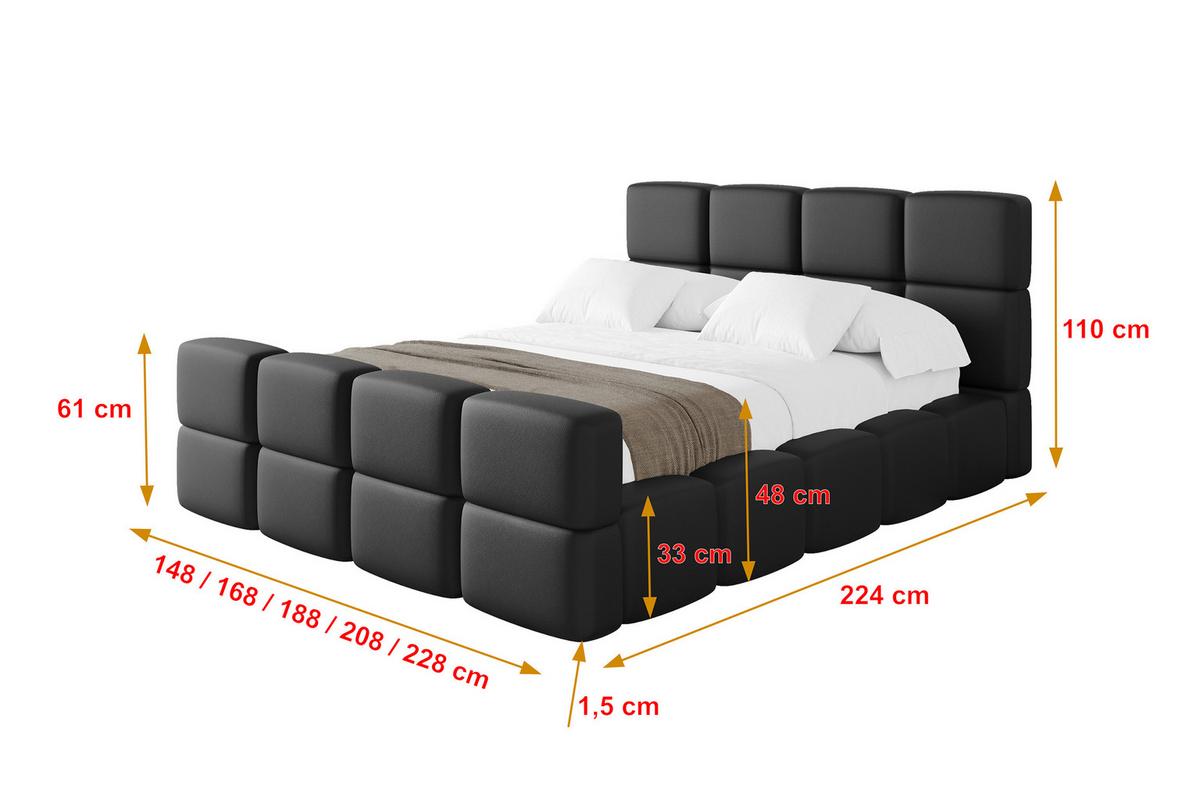 POLSTERBETT mit Bettkasten und Lattenrost, Bett mit Matratze H3/H4, Kopfteil, Boxbett, Doppelbett mit Stauraum - NATA-Z 120x200 Schwarz - Schwarz, Holzwerkstoff/Textil (120/200cm) - ALTDECOR