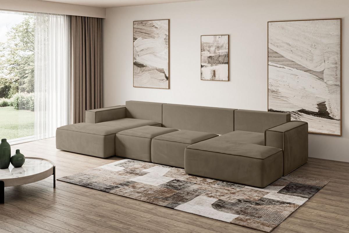 WOHNLANDSCHAFT mit Schlaffunktion und Bettkasten SIERRA-U-S - 349x161x87 cm Braun Velours - Schwarz/Braun, Holzwerkstoff/Kunststoff (349/87/161cm) - ALTDECOR