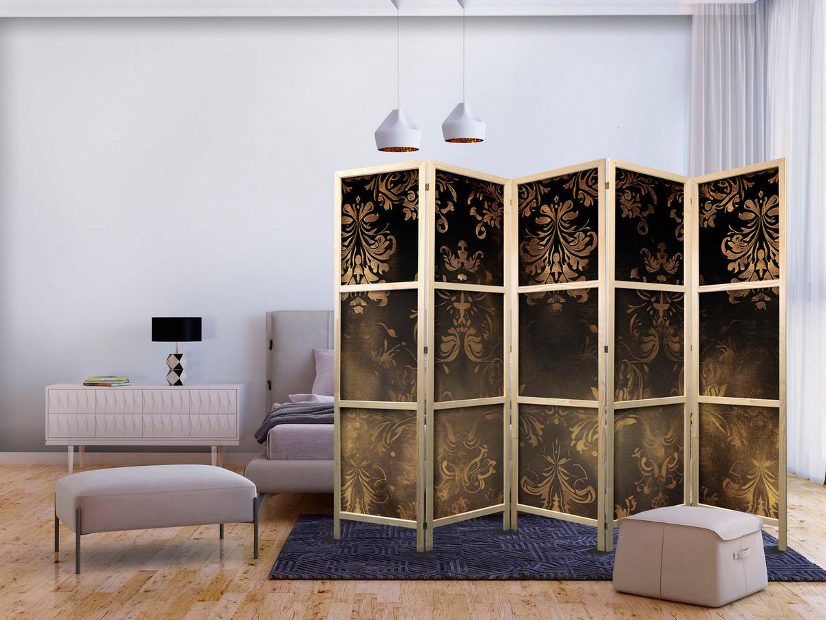 PARAVENT Japanischer 5-tlg 225x172 cm Vintage Ornamente - Braun, Holz/Textil (225/172/3cm) - Muralo