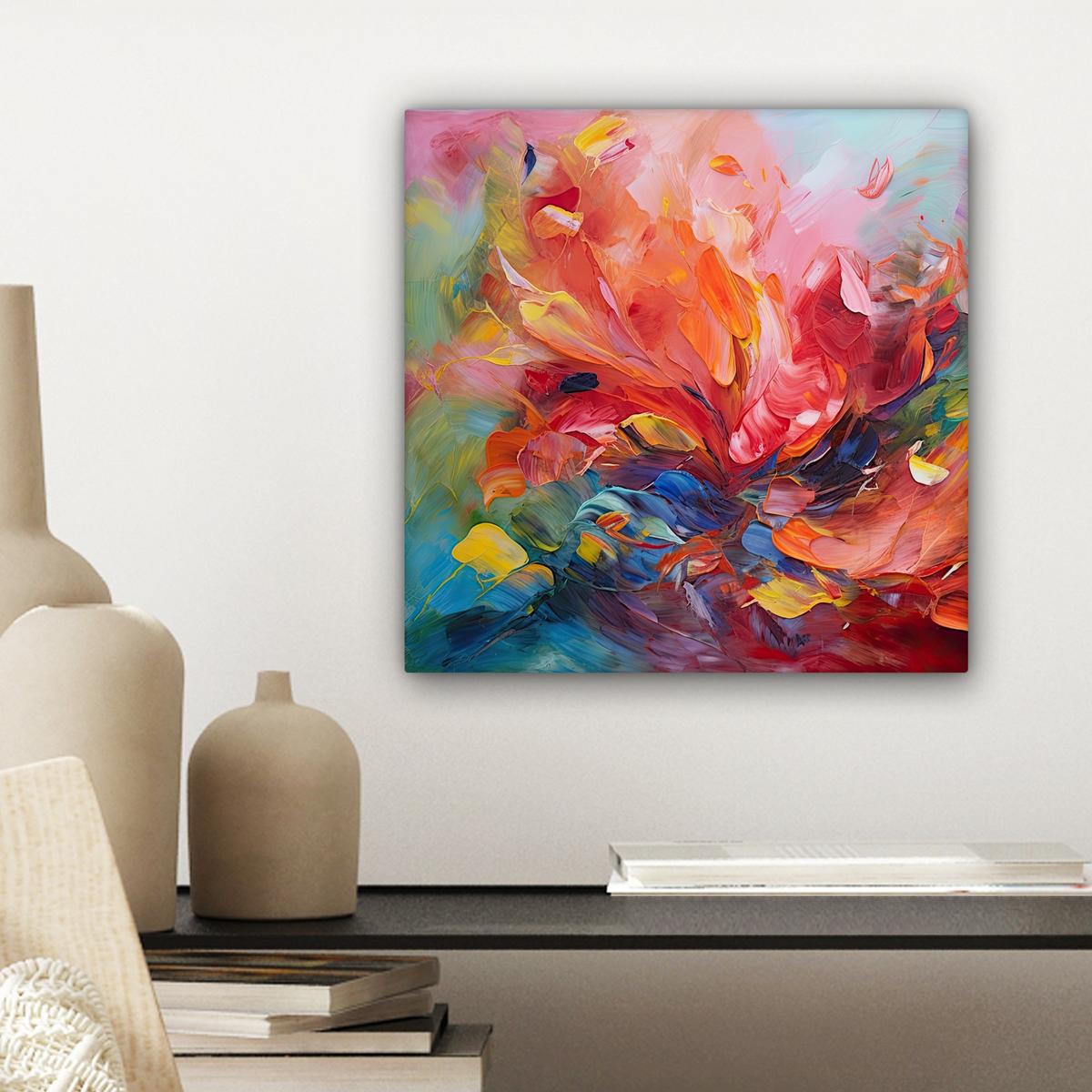 LEINWANDBILD Ölgemälde - Kunst - Abstrakt - Farbenfroh Deko Wohnzimmer 20x20 cm - Altrosa, Textil (20/20cm) - MuchoWow