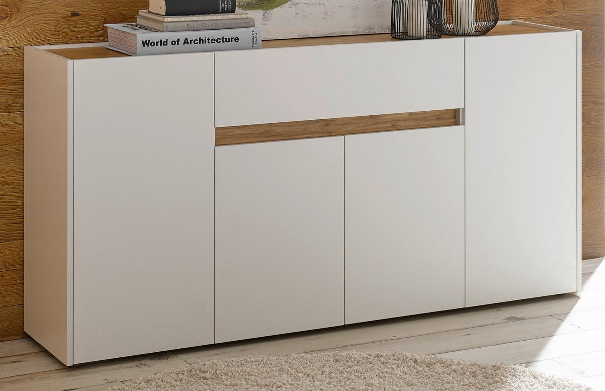 SIDEBOARD weiß, Eiche Wotan 170 x 87 cm, Kommode 4-türig - Eiche Wotan/Schwarz, Holz/Holzwerkstoff (170/87/40cm) - Furn.Design