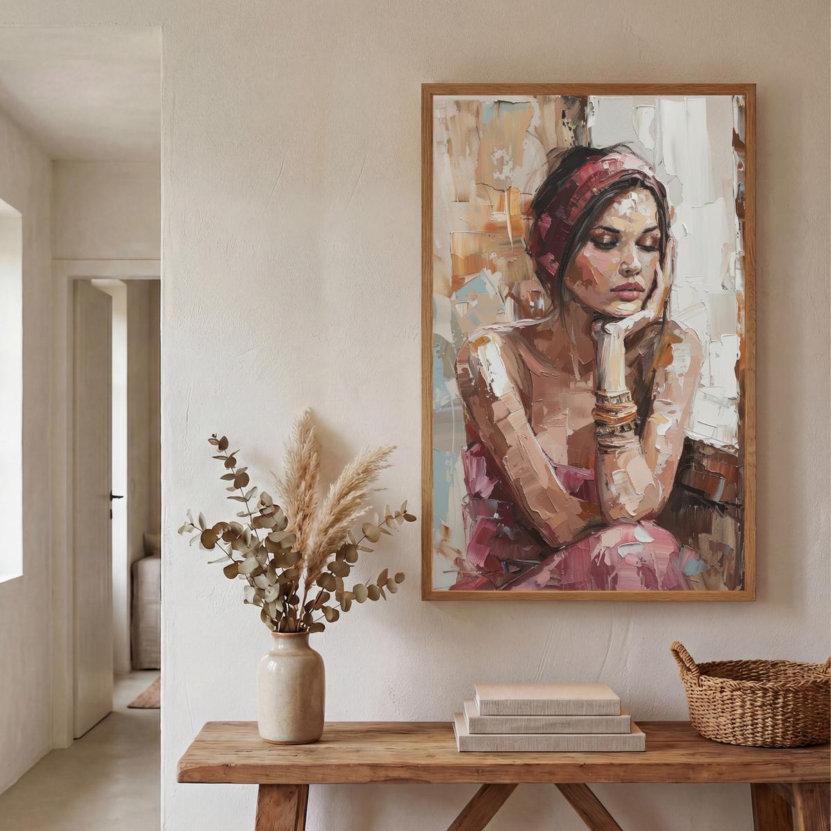 WANDLEUCHTE MIT AKKU Frau - Lackierung - Porträt - Modern 60x90 cm - Braun, Holzwerkstoff (60/90/8cm) - OnlyWow
