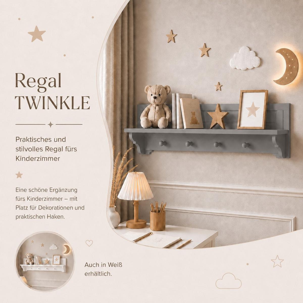 SHELF TWINKLE für das Kinderzimmer Grau matt - Grau, Holzwerkstoff (95/25/17.6cm) - Lookway