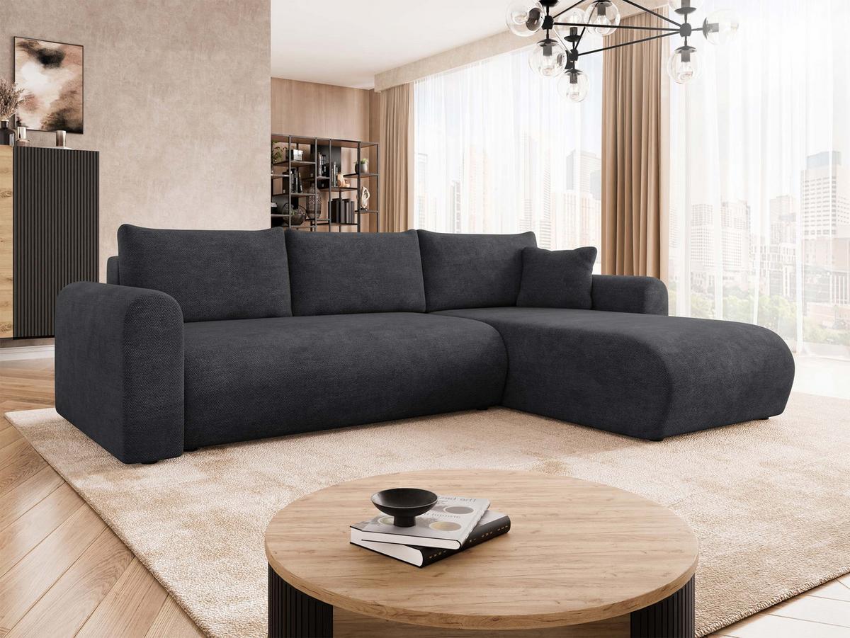 ECKSOFA Eliwo - Anthrazit/Schwarz, Holz/Textil (252/158cm) - MIRJAN24