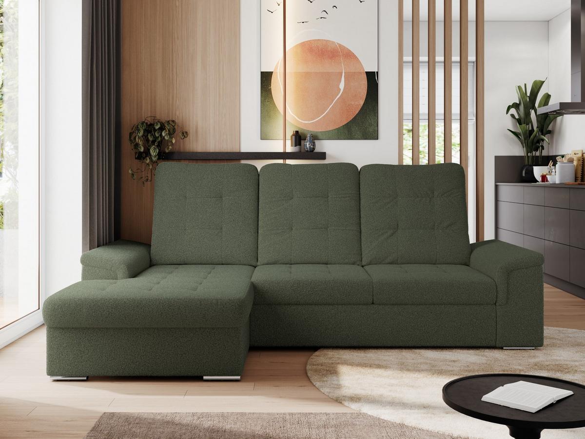 ECKSOFA MADRITO L - Grün Boucle - Links - Silberfarben/Grün, Textil/Metall (160/256cm)
