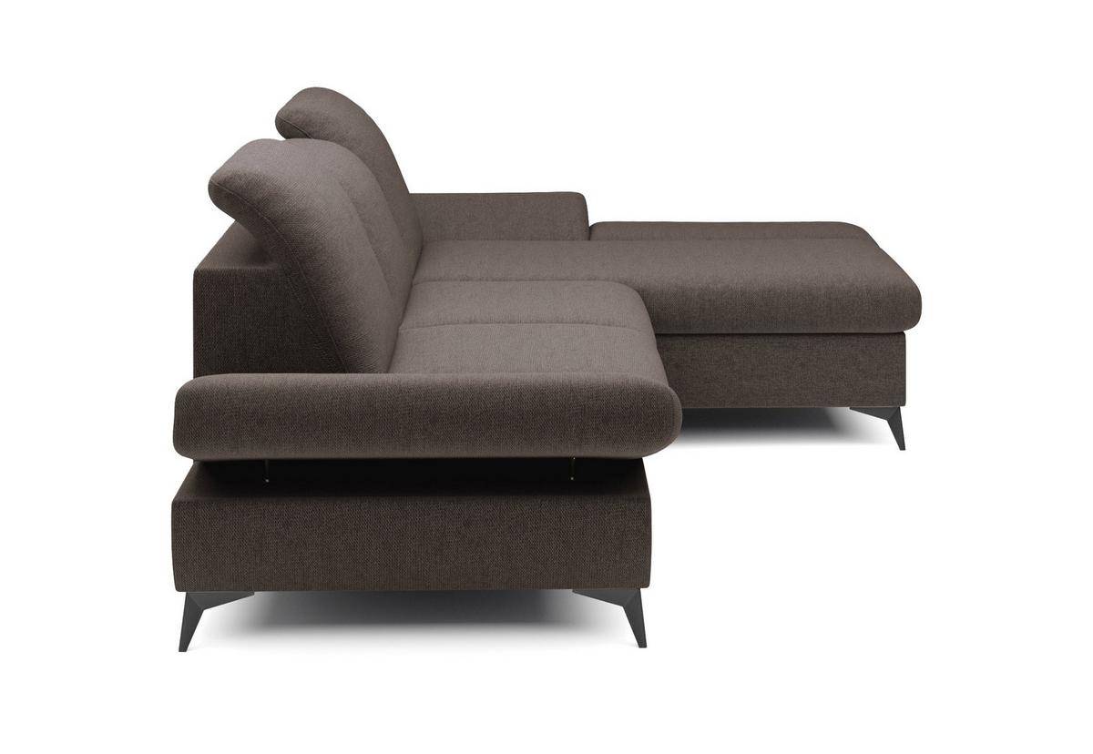 ECKSOFA FELICE R-S Braun Geflochtener Stoff mit Schlaffunktion - Braun, Holz (284/166cm) - MASSENO
