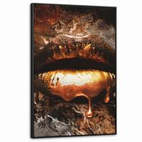 LEINWAND Bilder mit Rahmen - Gold - Lippen - Kunst - Gold - Luxus - Abstrakt - 100x150 - Kupferfarben, Textil (100/150cm) - MuchoWow