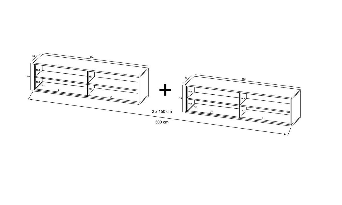 TV-LOWBOARD 2-er Set Apollo2 Eiche wotan Graphit Matt 150 cm - Graphitfarben, Holzwerkstoff (300/39/35cm) - Meble Lindner