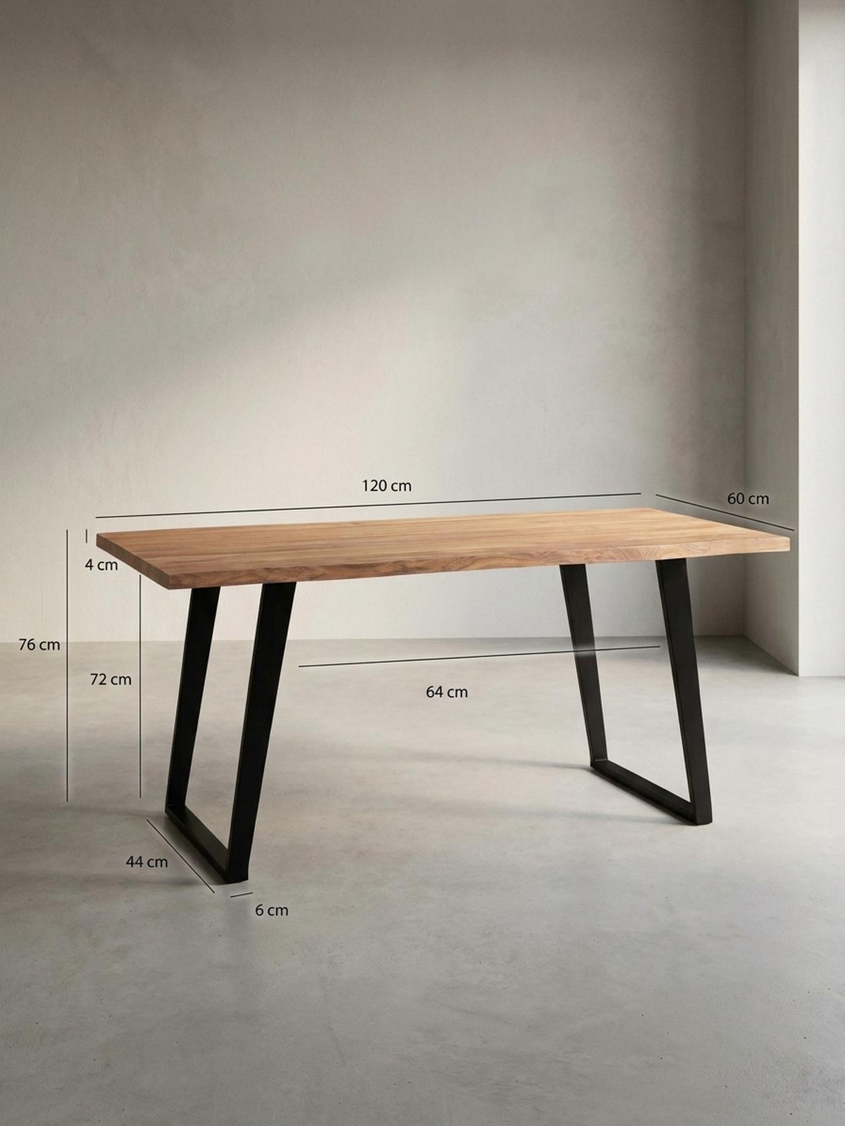 ESSTISCH Massivholz Baumkante Metall U-Gestell Handgefertigt ATOLL, Goldbraun-Schwarz 120x60x76 cm - Schwarz/Braun, Holz/Metall (60/120/76cm) - KADIMA DESIGN