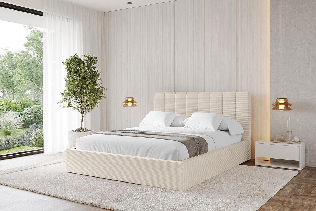 POLSTERBETT mit Bettkasten und Lattenrost, Boxbett ohne Matratze - STERA 160x200 Beige - Sandfarben, Holzwerkstoff/Textil (160/200cm) - ALTDECOR