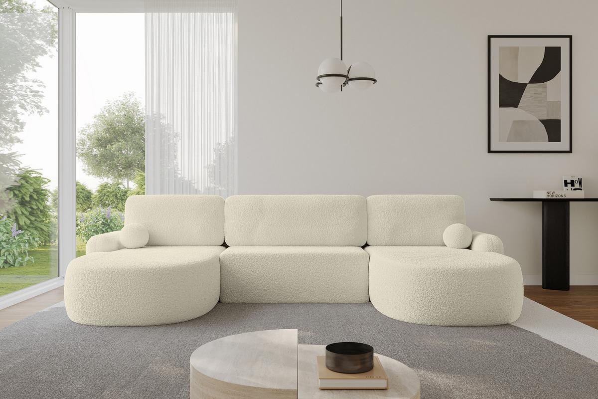 WOHNLANDSCHAFT mit Schlaffunktion und Bettkasten LIRA-U - 335x172x89 Beige - Creme, Holzwerkstoff/Textil (335/89/172cm) - ALTDECOR