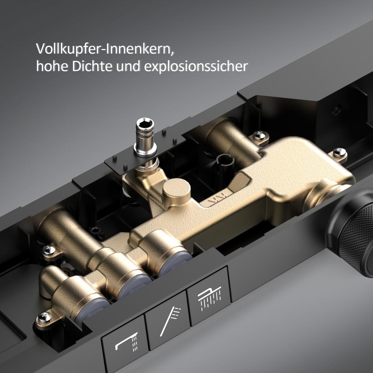 ÜBERKOPFBRAUSESET mit Großer Ablagefläche Brausethermostat Schwarz - Schwarz, Metall (66.5/198.6/71.1cm) - EMKE