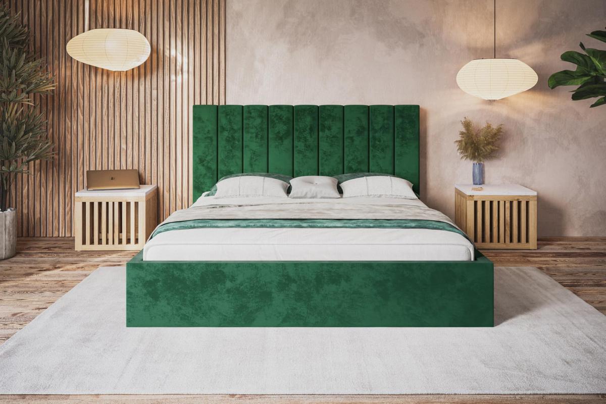 BETT 90x200 - Polsterbett mit Bettkasten und Holzrahmen - Modern Betten - Glatter Kronos-Stoff - Kollektion Sapporo - Grün - Grün, Holz/Textil (90/200cm) - Alpi-Möbel