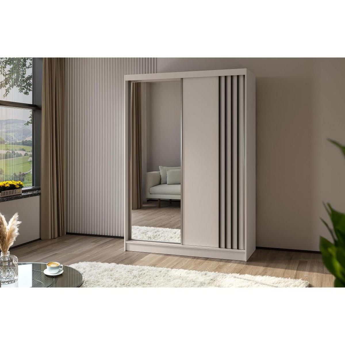 SCHWEBETÜRENSCHRANK Nela II 120/216/61 kaschmir+schwarz mit Schubladen - Kaschmir/Schwarz, Holzwerkstoff (120/216/61cm) - Beautysofa