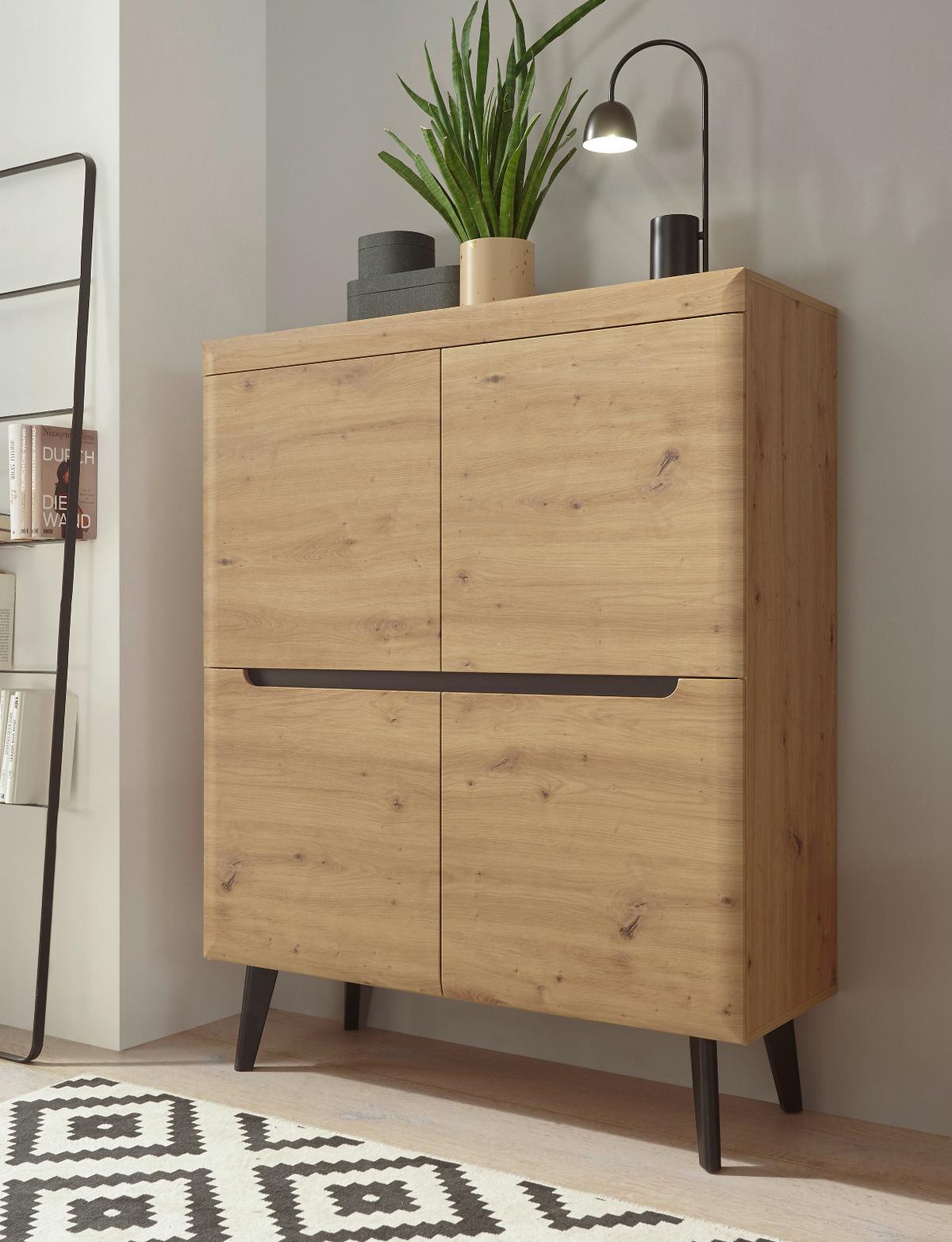 HIGHBOARD Artisan Eiche schwarz skandinavisch, 107 x 134 cm - Schwarz/Eiche Artisan, Holzwerkstoff (107/134/40cm) - Furn.Design