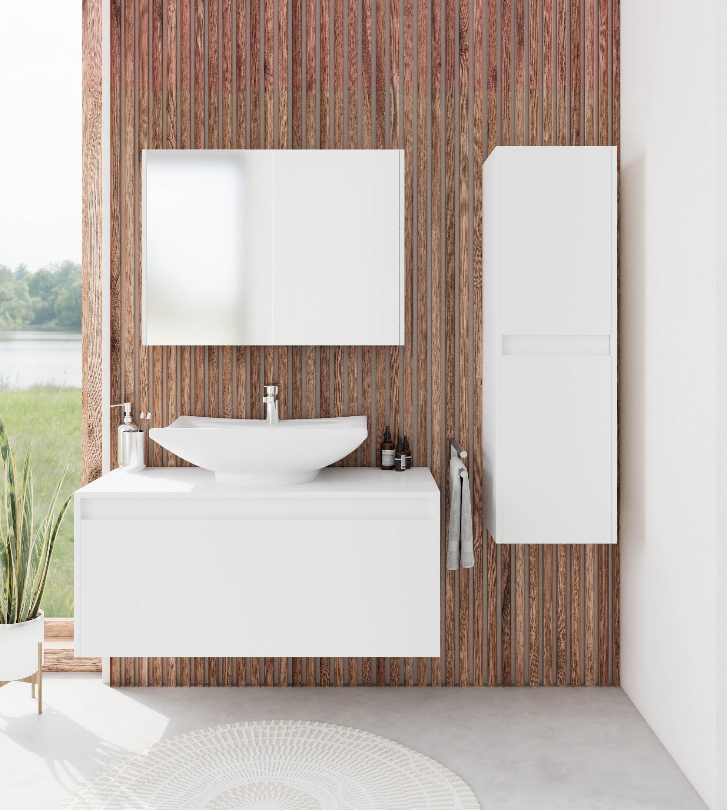 Weißes Badezimmer-Set, runder heller Badteppich