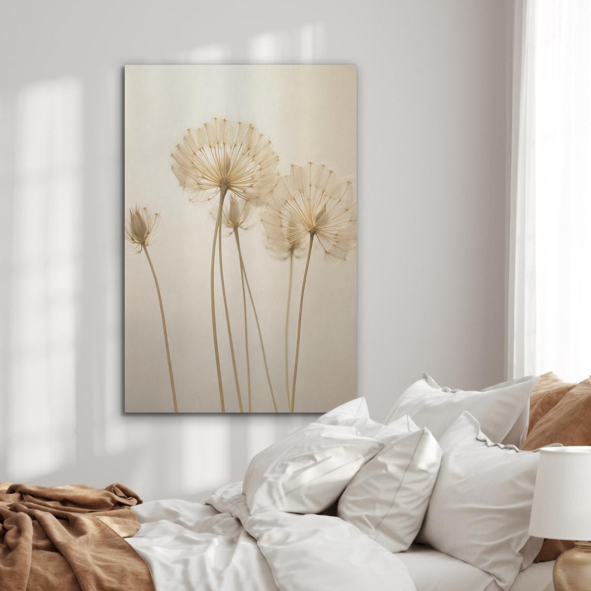 AKUSTIKBILD Sonnenlicht - Löwenzahn - Botanisch - Blumen Wanddeko 70x100 cm - Creme, Kunststoff (70/100/0.9cm) - MuchoWow