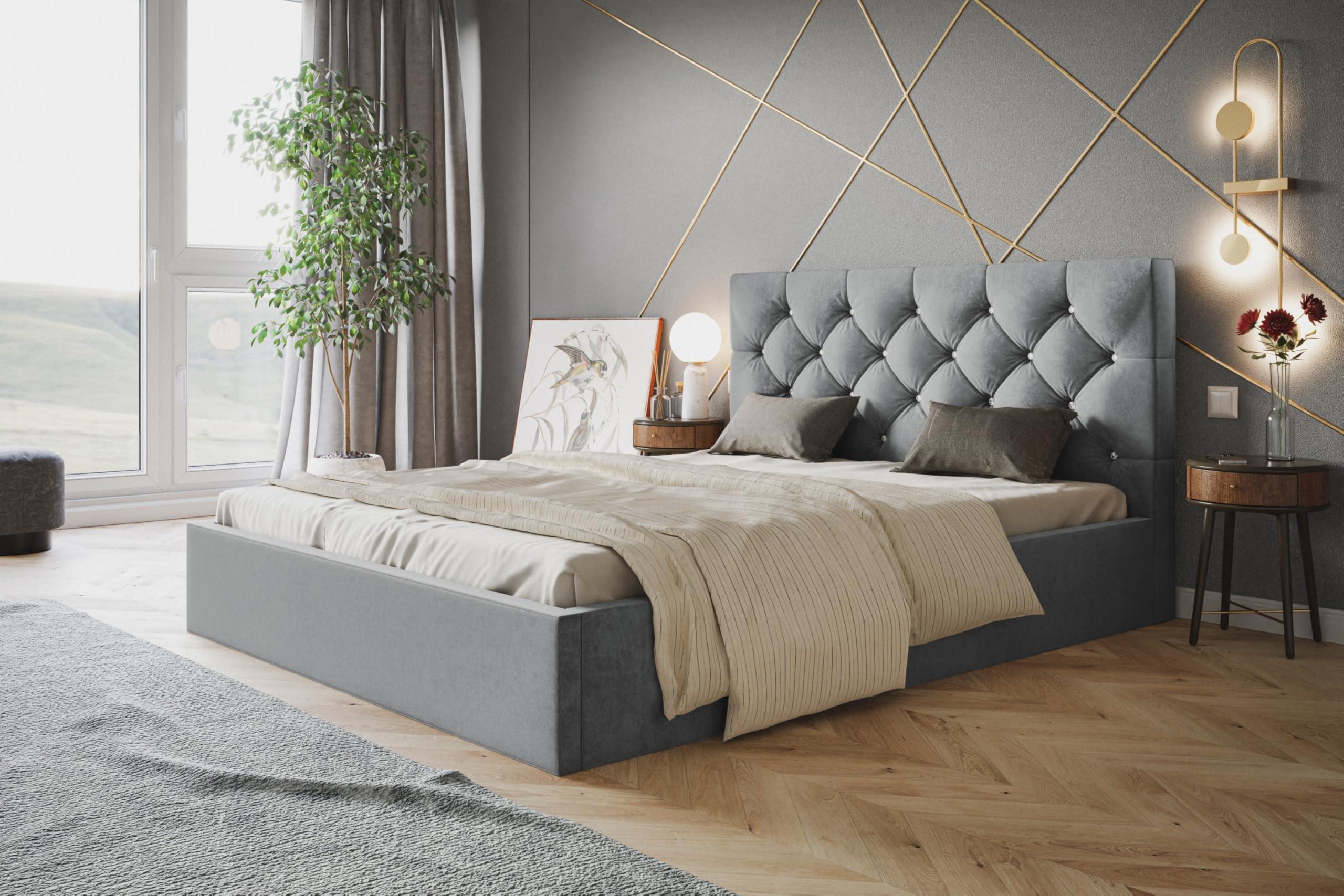 BETT 120x200 - Polsterbett mit Bettkasten und Metallrahmen - Elegant Betten - Weicher Jasminstoff - Kollektion Boston, Grau - Grau, Holz/Textil (120/200cm) - Alpi-Möbel