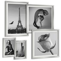 BILDER SET 5er Set - 50x50 cm & 20x30 cm & 40x60 cm Silberner Rahmen - Stilvolle Porträts eleganter Frauen - Silberfarben, Kunststoff (40/60cm) - TULUP