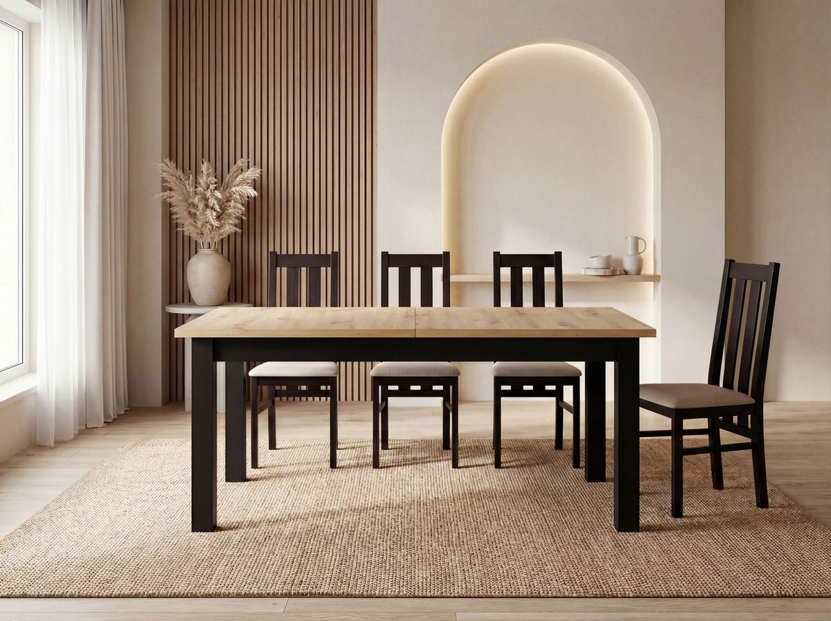 ESSTISCH Lindberg ausziehbar verlängerbar rechteckig, Eiche Artisan Hellbraun 140-160/80/77 cm - Schwarz/Eiche Artisan, Holz/Holzwerkstoff (80/180/76.5cm) - WFL GROUP