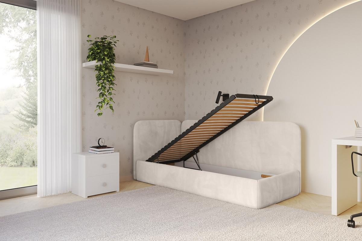 EINZELLBETT Jugendbett mit Bettkasten, Rechts - ELSY 80x200 Beige - Sandfarben, Holzwerkstoff/Textil (80/200cm) - ALTDECOR
