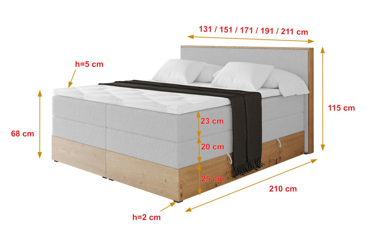 BOXSPRINGBETT LOLLI9 -KING 120x200 - H3/H4 Hellgrau - Hellgrau, Holzwerkstoff (120/200cm) - ALTDECOR