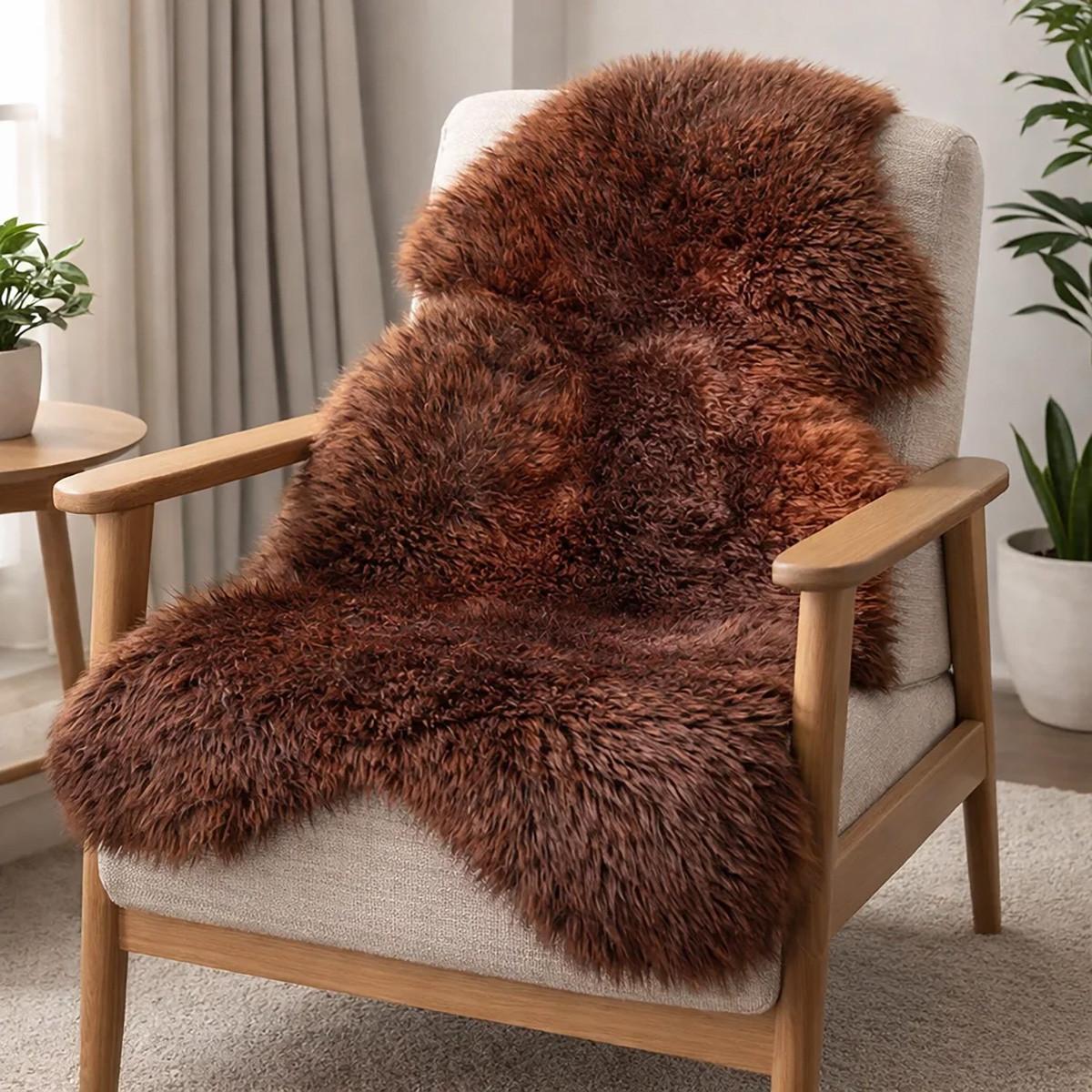 SCHAFFELL Premium Lammfell Natur ungeschoren weiche Wolle Lava dyed ca. 135 cm - Rotbraun, Fell (75/135cm) - Provellus