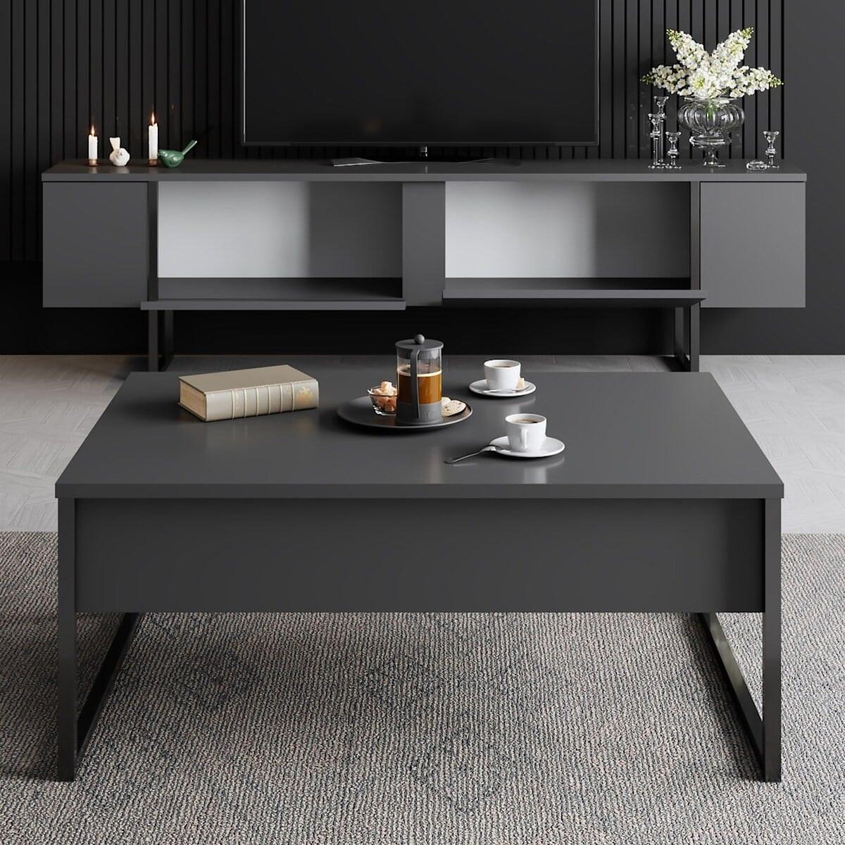 TV-MÖBEL luxe Schwarz - Anthrazit, Holzwerkstoff (180/50/30cm) - Calicosy