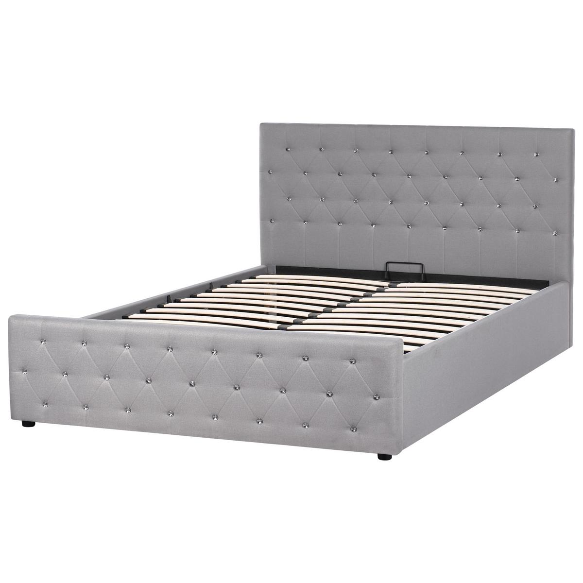 BETT mit Stauraum 160/200 cm Stoff Hellgrau Amiens - Hellgrau, Textil (160/200cm) - Beliani