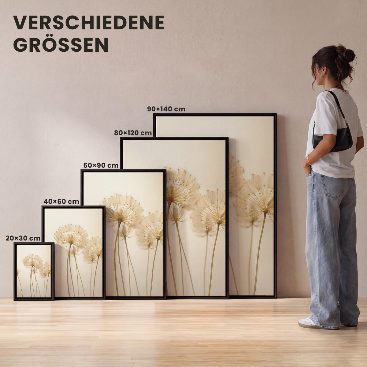 LEINWAND Bilder mit Rahmen - Sonnenlicht - Löwenzahn - Botanisch - Blumen - 100x150 - Creme, Textil (100/150cm) - MuchoWow