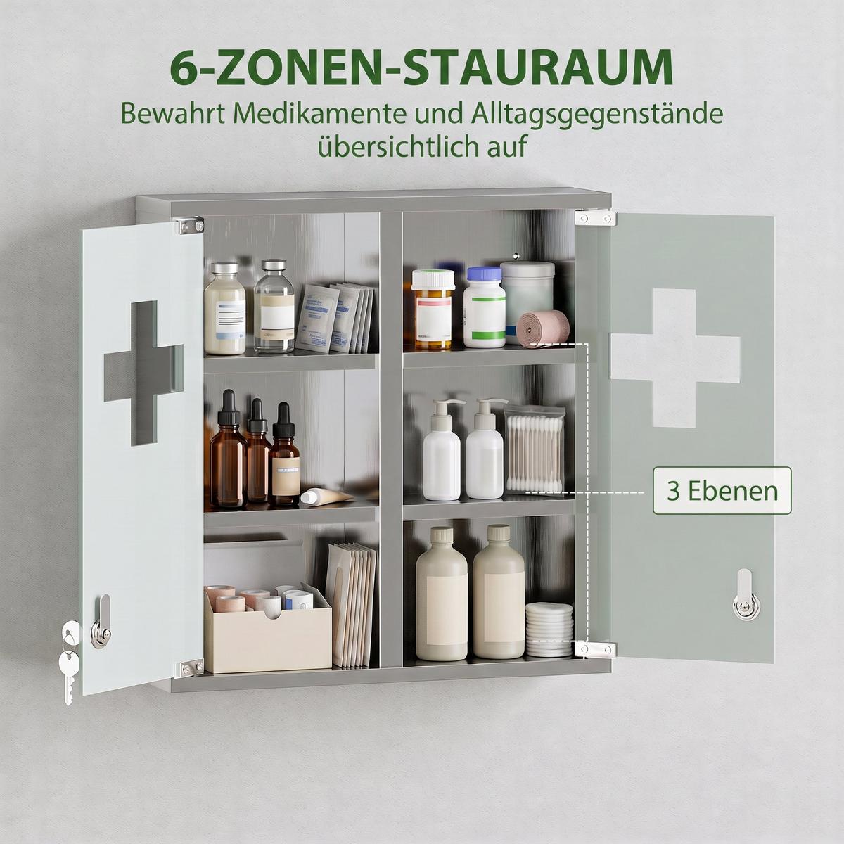 MEDIZINSCHRANK Edelstahl 430 gehärtetes Glas Silber - Silberfarben, Metall (12/48/46cm) - HOMCOM